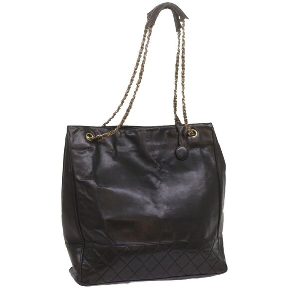 CHANEL Chain Shoulder Bag Leather Black CC Auth - Picture 1 of 16